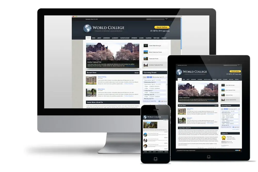 A responsive website shown on desktop, tablet, and phone, designed mobile-first by Columbus Website Design