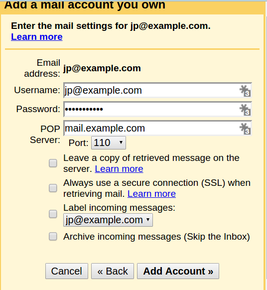 Gmail POP client setup