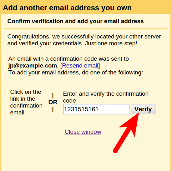 Gmail POP Verification code